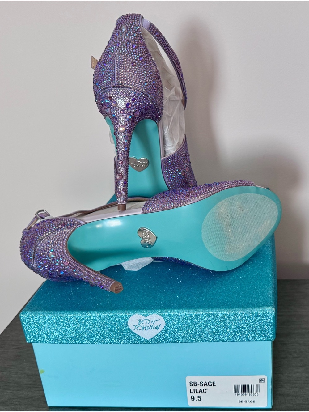 Betsey Johnson Lilac Crystal Strappy Peep-Toe Heels - Picture 4 of 4